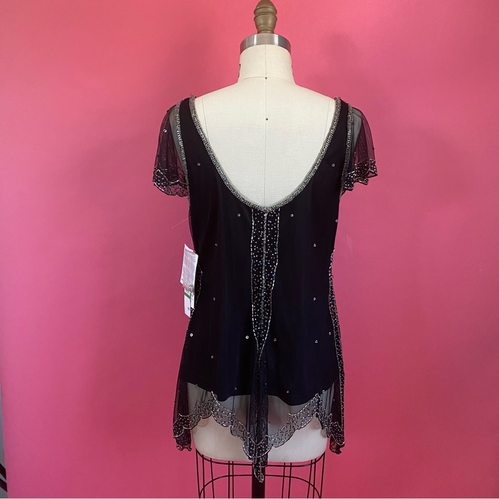 *NWT Vintage 90s/Y2K FairyCore GothLite Embellished Flutter Sleeve Mesh Blouse L - Picture 13 of 17